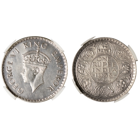 George VI, Silver Rupee, 1938, Bombay Mint without dot, type II. F.Prid. 233. NGS Slabbed 