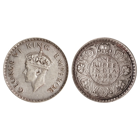 George VI, Silver Rupee, 1938, Bombay Mint without dot, type II. F.Prid. 233. About Very F
