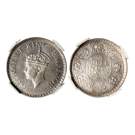 George VI, Silver Rupee, 1938, Bombay Mint with dot, type II. F.Prid. 234. NGS Slabbed AMS