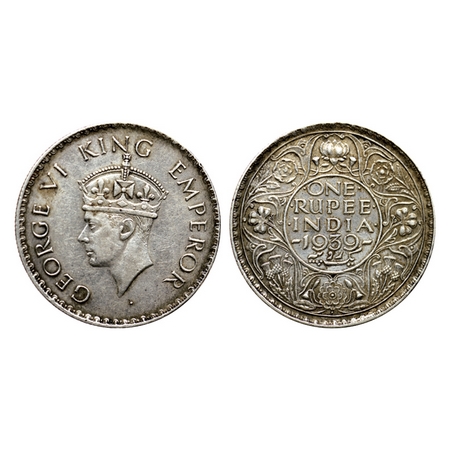 George VI, Silver Rupee, 1939, Bombay Mint with dot, type II. F.Prid. 235. Almost Extremel