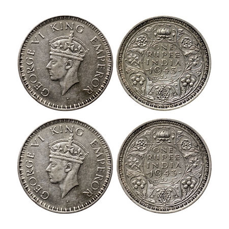 George VI, Hallf Silver Rupee (2 Coins), 1943, Bombay Mint, Medium head B(a)/ II, small 3 