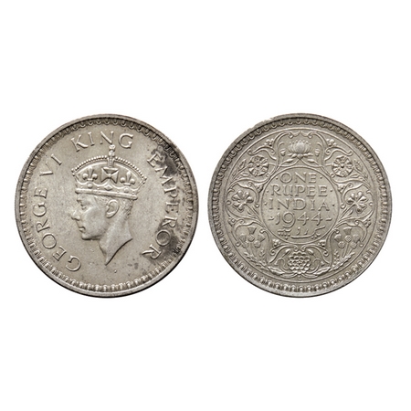 George VI, Half Silver Rupee, 1944, Lahore Mint, C / III, Star Lotus. GK. 1283. About Extr