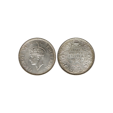 George VI, Silver ½ Rupee , 1939, Calcutta Mint, Type T / II. F.Prid. 364. Uncirculated, S