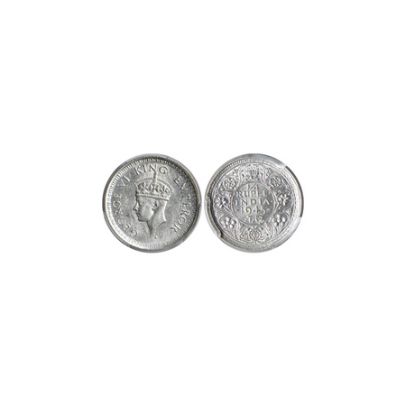 George VI, Half Silver, ¼ Rupee, Milled Edge, 1945, Bombay Mint, Large 5, type T / II, wit