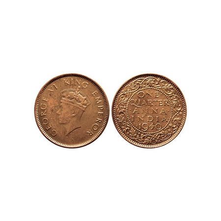 George VI, Bronze Quarter Anna, 1940, Bombay Mint, Type T / I. F.Prid 691. About Uncircula