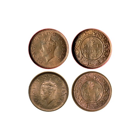 George V, Bronze ½ Pice (2 Coins), 1939, Calcutta & Bombay Mint, Type I. F.Prid. 771, 773.