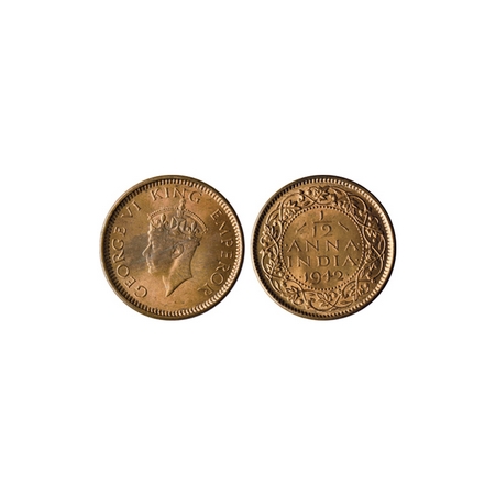 George VI, Bronze 1/12 Anna, 1942, Bombay Mint, type T / II. F.Prid. 863. Uncirculated, Sc