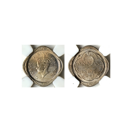 George VI, Cupro-Nickle 2 Anna, 1941, Type II, Calcutta Mint. F.Prid. 907. Almost NGS Slab