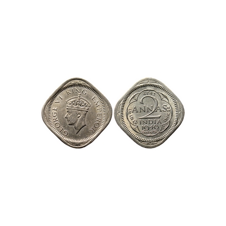 George VI, Cupro-Nickle 2 Anna, Mule, 1946, Type II, Calcutta Mint, tip of the crown touch