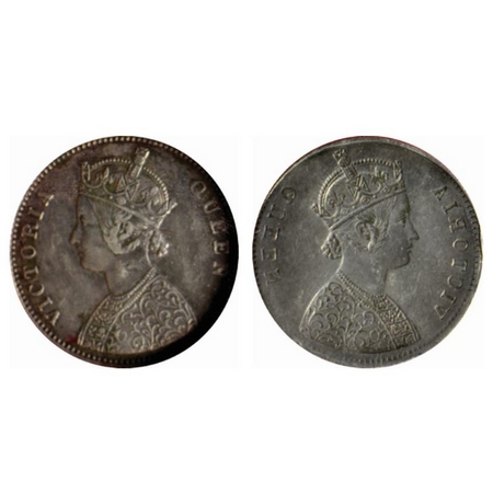 Victoria Queen, Silver Rupee, Obverse Brokage / Lakhi . NGS Slabbed Extremely Fine 40, Ver