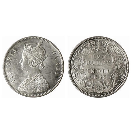 Victoria Queen, Silver Rupee, 1862, Calcutta Mint, A/I. GK 256. Uncirculated. Scarce.
