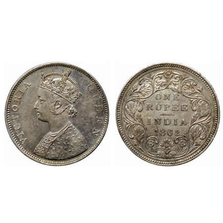Victoria Queen, Silver Rupee, 1862, Bombay Mint, B/II, 2/0 dots. GK 287. Extremely Fine. S