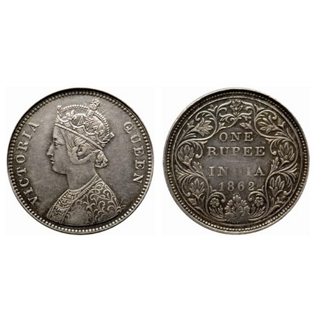Victoria Queen, Silver Rupee, 1862, Bombay Mint, A/II, 0/4 dots, Error of rim, unusual ver