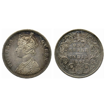 Victoria Queen, Silver Rupee, 1862, Bombay Mint, A/I/, 1/2. GK 355. Extremely Fine, Rainbo
