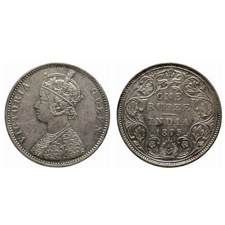 Victoria Queen, Silver Rupee, 1875, Bombay Mint, A2/II, Dot, Top stroke of numeral 5 is lo