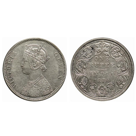 Victoria Queen, Silver Rupee, 1876, Bombay Mint, A2/II dot. Two 'J's. GK 431. Very Fine+. 