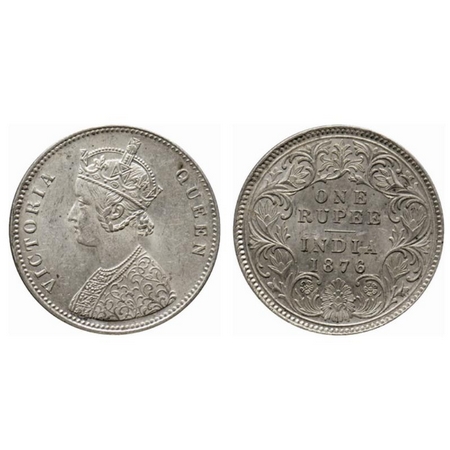 Victoria Queen, Silver Rupee, 1876, Calcutta Mint, A1/I. no mint mark. GK 433. About Extre