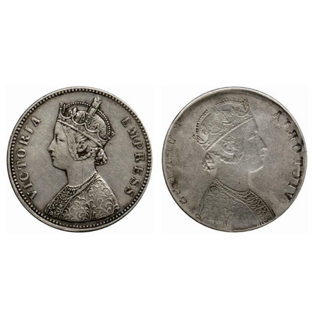 Victoria Empress, Silver Rupee, Obverse Brokage / Lakhi. Very Fine+, Rare.
