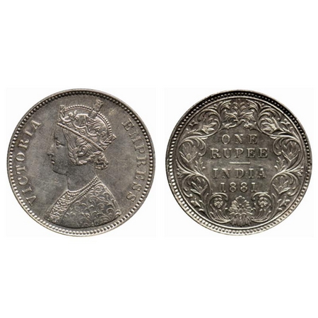 Victoria Empress, Silver Rupee, 1881, Calcutta Mint, A1/I, C incused. GK 471. About Extrem