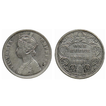 Victoria Empress, Silver Rupee, 1881, Calcutta Mint, A1/I, C incused. GK 471. Fine+, Scarc