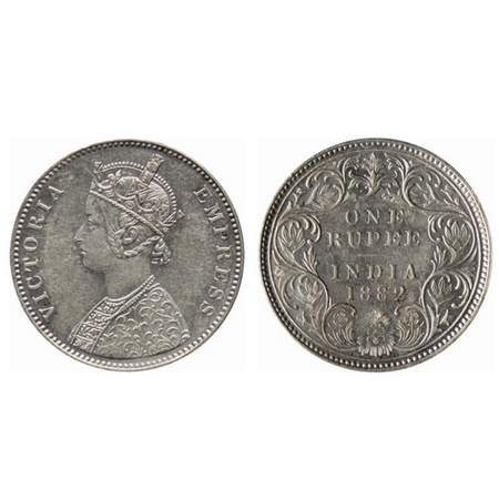 Victoria Empress, Silver Rupee, 1882, Bombay Mint, A3/I, dot. GK 473. Extremely Fine+. Sca