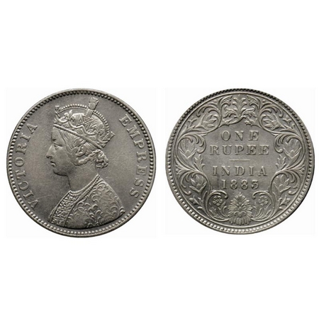 Victoria Empress, Silver Rupee, 1883, Bombay Mint, A3/I, B raised & dot. GK 480. About Ver