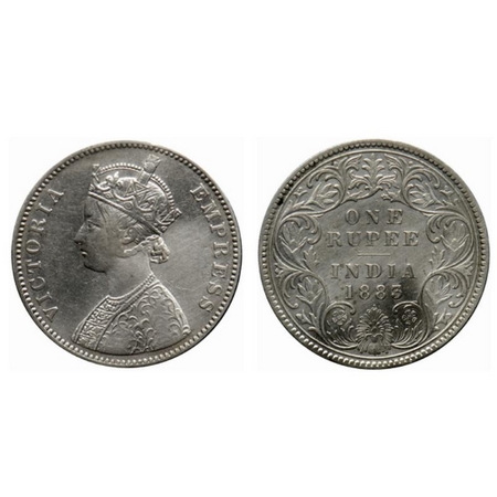 Victoria Empress, Silver Rupee, 1883, Bombay Mint, A1/I, B raised and dot. GK 484. About V