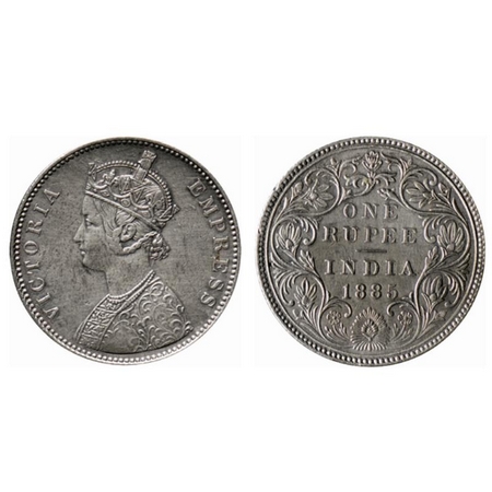Victoria Empress, Silver Rupee, 1885 Bombay Mint, A3/II(i), B raised at top and bottom, du