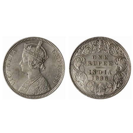 Victoria Empress, Silver Rupee, 1886, Bombay Mint, C2/I, 'B' raised. GK 523. Extremely Fin