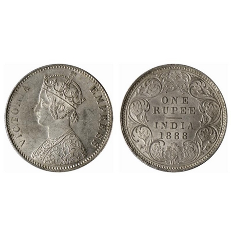 Victoria Empress, Silver Rupee, 1888, Calcutta Mint, C3/I, C incused. GK 559. Extremely Fi