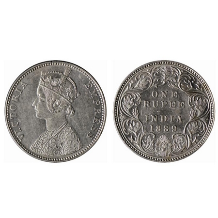 Victoria Empress, Silver Rupee, 1889, Bombay Mint, C2/I, B incused. GK 564. About Extremel
