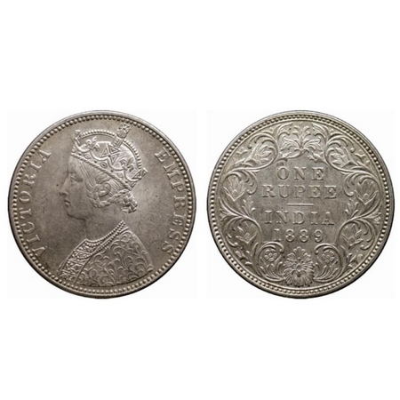 Victoria Empress, Silver Rupee, 1889, Bombay Mint, C2/I, B incused. GK 564. Extremely Fine