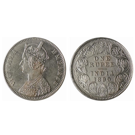 Victoria Empress, Silver Rupee, 1890, Calcutta Mint, C3/I, C incused. GK 567. Extremely Fi