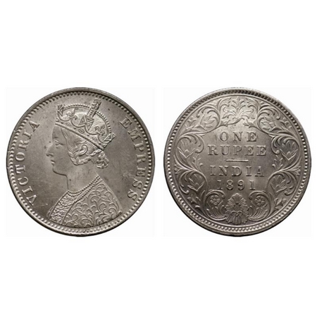 Victoria Empress, Silver Rupee, 1891, Calcutta Mint, C3/I(i), C incused. GK 570. Almost Un