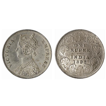 Victoria Empress, Silver Rupee, 1892, Calcutta Mint, C3/I, C incused. GK 576. Extremely Fi