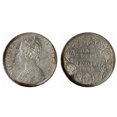 Victoria Empress, Silver Rupee, 1893, Bombay Mint, C2/I, B incused. GK 579. Extremely Fine