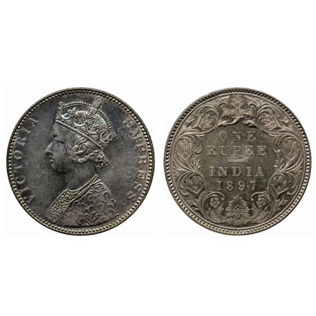 Victoria Empress, Silver Rupee, 1897, Bombay Mint, C2/I(ii), B incused. GK 581. About Extr