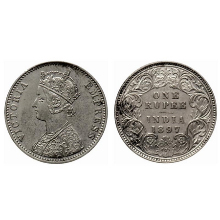 Victoria Empress, Silver Rupee, 1897, Calcutta Mint, C3/I, 'C' incused. Dent below eye lid