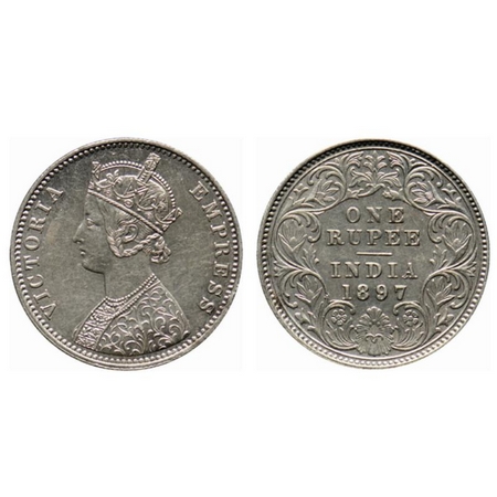 Victoria Empress, Silver Rupee, 1897 Calcutta Mint, C3/I(i), C incused. GK 582. Extremely 