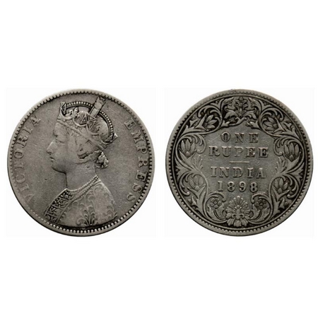 Victoria Empress, Silver Rupee, 1898, Bombay Mint, C2/I, B incused, Traces of numeral 4 se