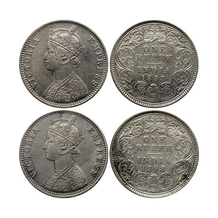 Victoria Empress, Silver Rupee (2 Coins), 1898, Calcutta Mint, C3/I, 'C' incused. GK 587. 