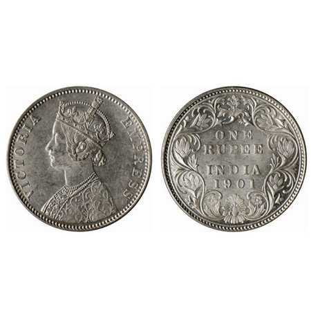 Victoria Empress, Silver Rupee, 1901, Bombay Mint, A3(i)/I, B incused. GK 592. Almost Unci