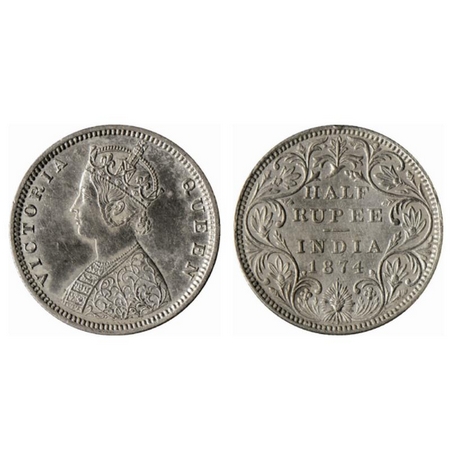 Victoria Queen, Silver ½ Rupee, 1874, Bombay Mint, B1/II, dot, tiny edge nick on reverse. 