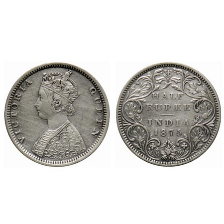 Victoria Queen, Silver ½ Rupee, 1875, Bombay Mint, B1/II, dot. GK 601. Very Fine, Scarce.