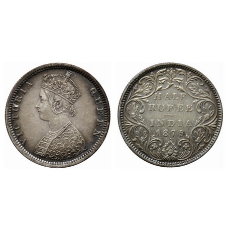 Victoria Queen, Silver ½ Rupee, 1875, Bombay Mint, B2/II, dot below year, broken 'O' of le