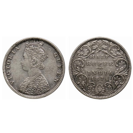 Victoria Queen, Silver ½ Rupee, 1876, Bombay Mint, B2/II, dot. GK 606. Very Fine+, Rare.