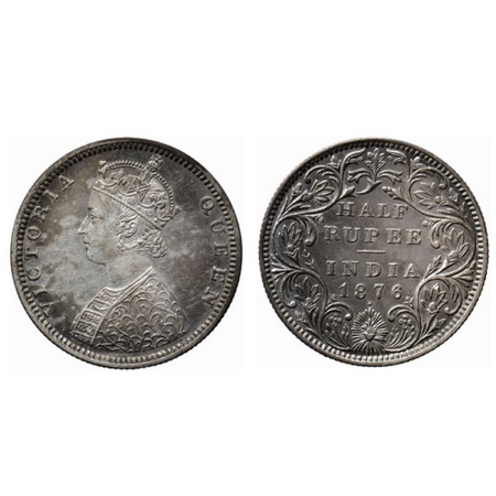 Victoria Queen, Silver ½ Rupee, 1876, Bombay Mint, B2/II dot below year. GK 606. Extremely