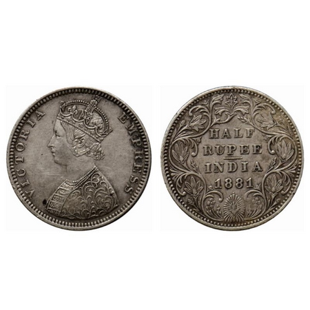 Victoria Empress, Silver ½ Rupee, 1881, Bombay Mint, B2/II, dot. GK 615. Extremely Fine+. 