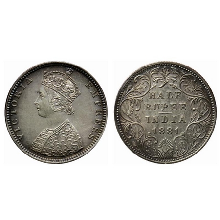 Victoria Empress, Silver ½ Rupee, 1881, Bombay Mint, B2/II, dot. GK 615. Extremely Fine, R