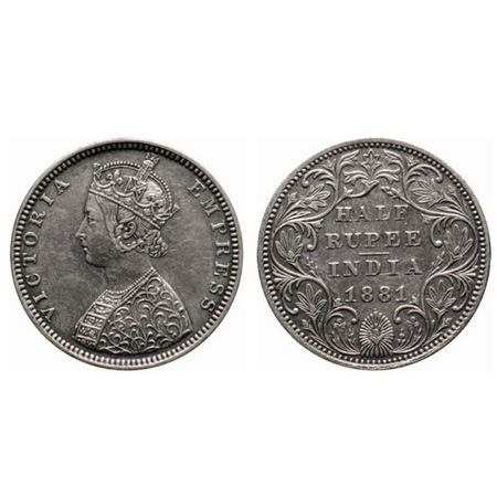 Victoria Empress, Silver ½ Rupee, 1881, Bombay Mint, B2/II, dot. GK 615. About Extremely F